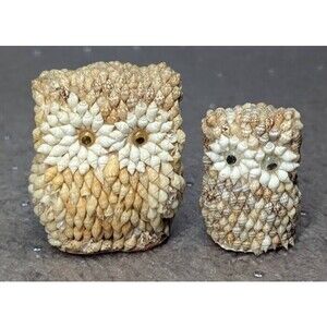 Owls Made of Tiny Sea Shells. Vintage. Felt Bottom. Read Desc